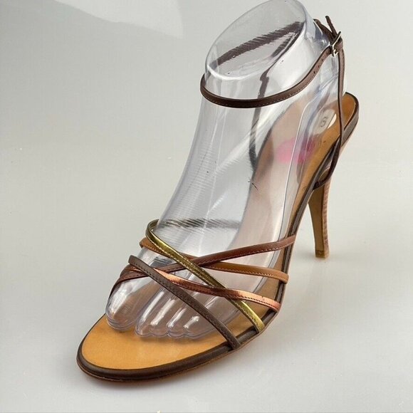Giuseppe Zanotti Womens Strappy Metallic Leather Heels Size 9B Made In Italy - Picture 10 of 13